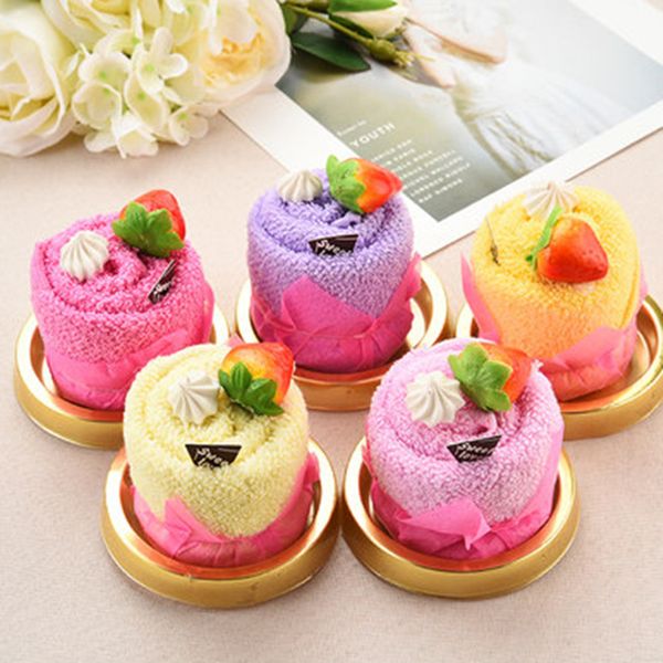 

10sets creative strawberry cake shape towel gift present soft washing face towel gift home textile christmas wedding
