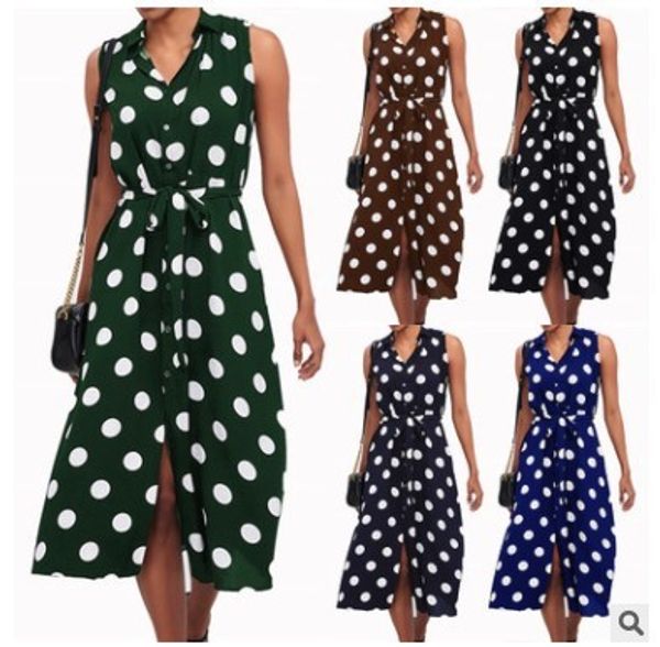 

2020 sleeveless polka dot high waist lace chiffon dress, Black;gray