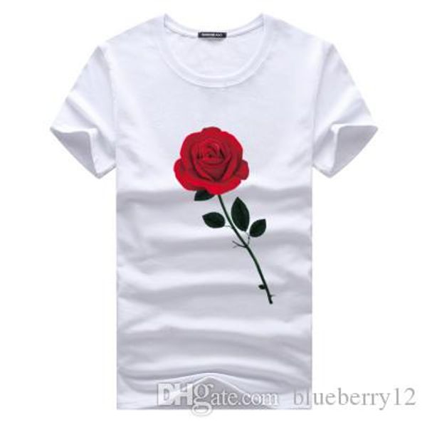 

rose printed t shirts summer shirt crew neck short sleeves 5xl men new fashion clothing cotton male casual tees, White;black
