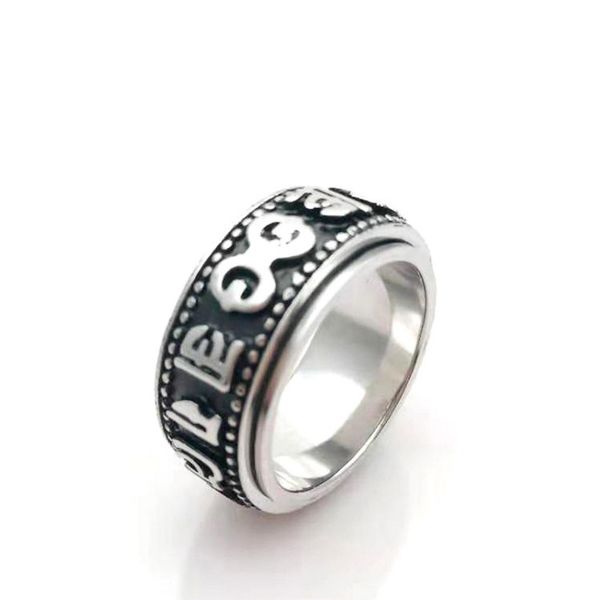 

8mm copper rotating ring for men women lucky scripture "om mani padme hum" sanskrit buddhist mantra ring, Golden;silver