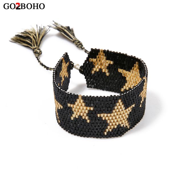 

go2boho miyuki bracelet jewelry ethnic bracelets women delica seed beads star tassel pulsera handmade woven friendship wholesale, Golden;silver