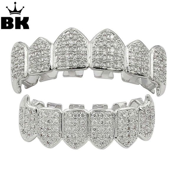 

хип-хоп клык teethgrillz набор золотой цвет микро проложить кубический циркон сверху вниз teethgrillz рот зубы грили наборы, Slivery;golden