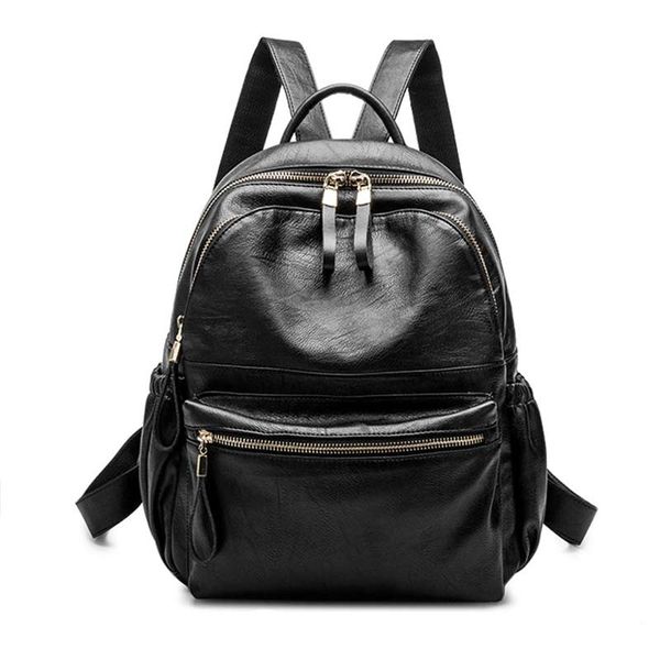 

double shoulder travel back pack rucksack bags black leather school girl backpack leisure student schoolbag