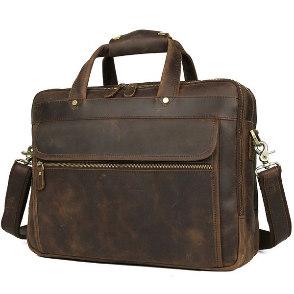 

genuine leather men briefcase messenger bags business travel bag crazy horse leather 15.6'' lapportfolio