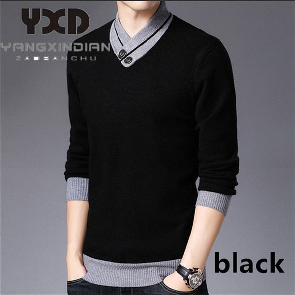 

2020 new patchwork mens sweaters plus size 3xl man long-sleeved pullovers thick turtleneck pull homme knitwear with button, White;black