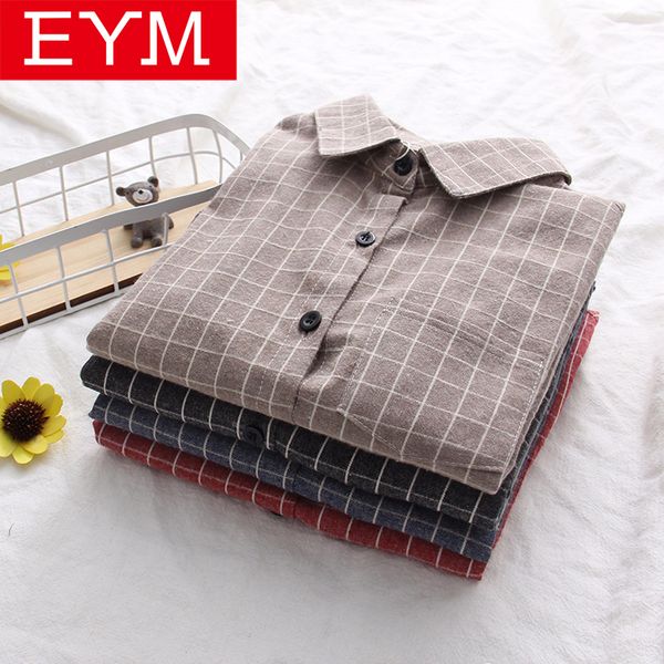 

eym 2019 autumn new women's plaid shirt brand cotton casual women long sleeve blouses feminina office ladies blouse blusas, White