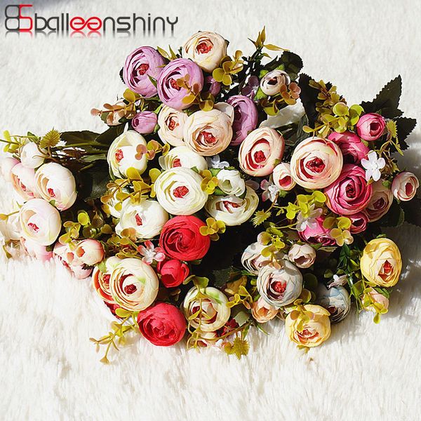 

balleenshiny 10heads silk roses bride bouquet for christmas home wedding new year decoration fake plants artificial flowers