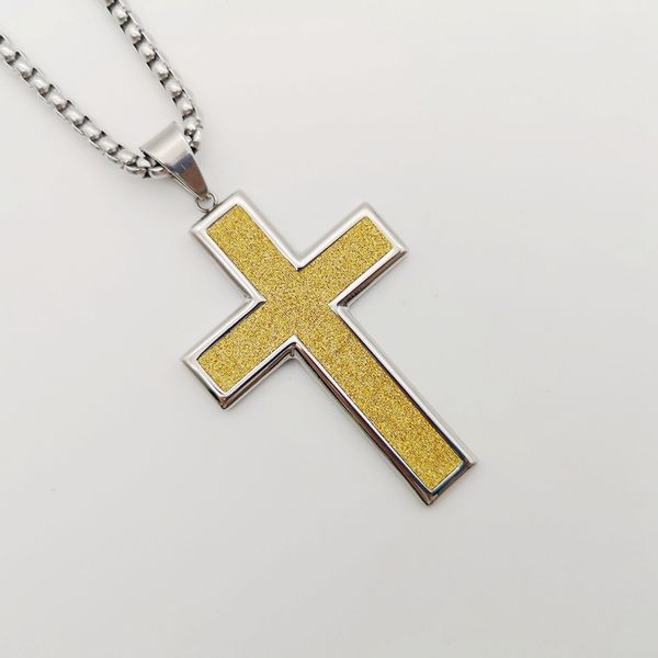 

2019 new arrival 2 tone stainless steel cross pendant necklace christian simple cross design necklace religious jewelry, Silver