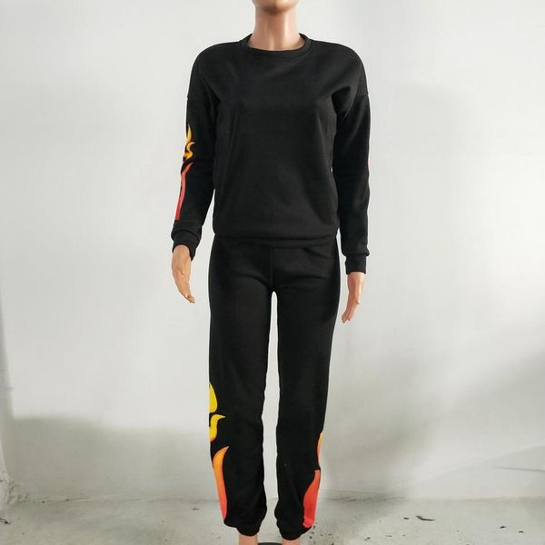

2 piece set women fire flame print long sleeve sweatshirt +pants sweat suits casual two piece woman casaul tracksuit female convention, Gray