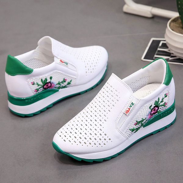 

women casual shoes summer spring slip on loafers flower mixed colors hollow out increasing internal height white sneakers 35-40 t200111, Black