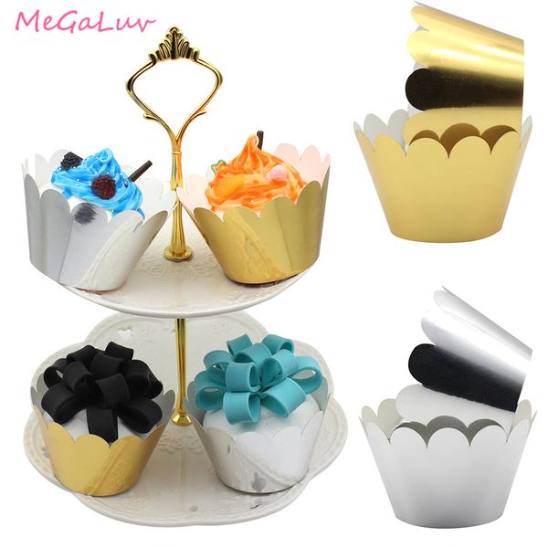 

12pcs gold silver bake cake cups wrapper cupcake wrappers liner baking cup muffin casetrays wedding birthday party decorations