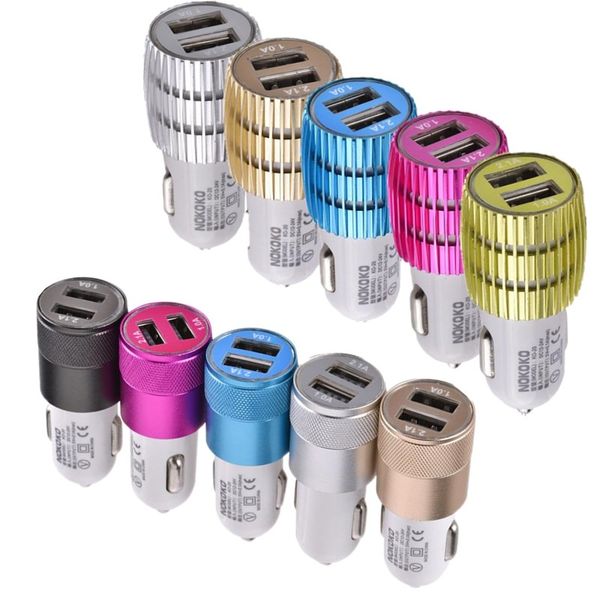

Universal NOKOKO Car Charger 2.1A+1A Dual usb ports Metal Alloy Car chargers for iphone 6 7 8 x samsung s8 s9 htc android phone pc mp3 gps