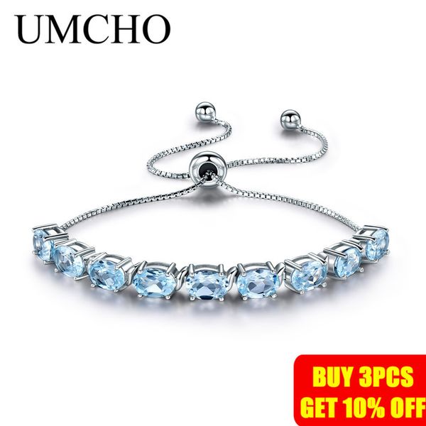

umcho 9ct natural sky blue z aquamarine 925 sterling silver chain link bracelets for women fine jewelry adjustable bracelet, Black