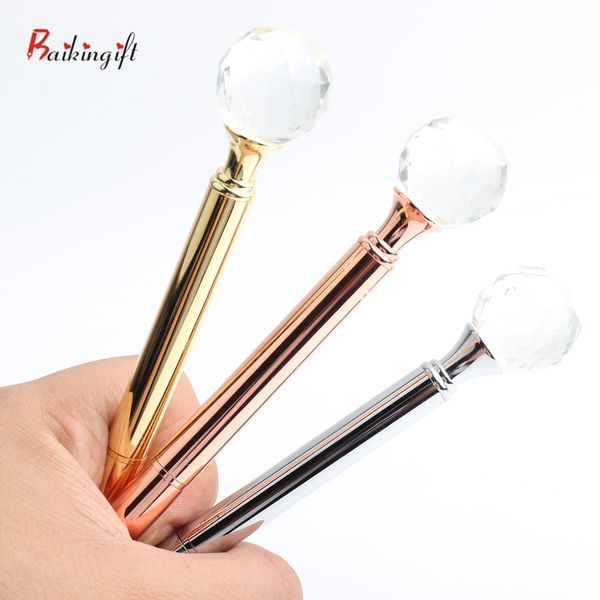 

baikingift 2019 new brand drop shape diamond metal ballpoint pen black refill office stationery writing supplies or gift, Blue;orange