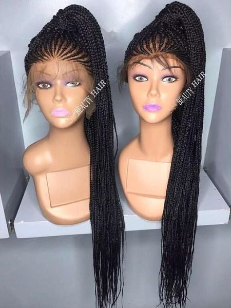 Celebrity Wigs Africano Caixa Americana Trança Cabelo Sintético Renda dianteira Peruca 200% Densidade Preta Cor Sintética Perucas De Laço De Cabelo Para Mulheres Negras