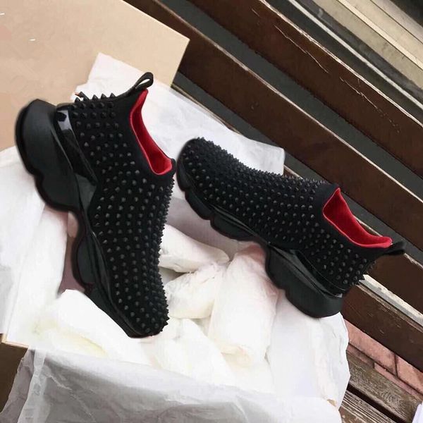 

fashion luxury red bottom men women casual spikes rivets rhinestone dress party walking shoes sneakers chaussures de sport 35-46 cs07, Black