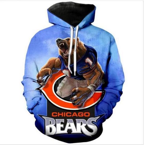 

новая мода прохладный толстовка толстовки 3d печати мужская женская повседневная футбол чикаго медведи горячий стиль уличная одежда xlm07, Black