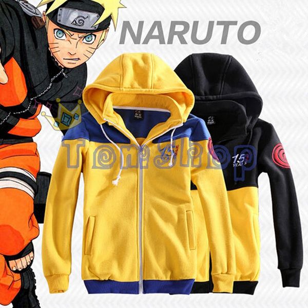 

аниме naruto 15-летний юбилей hoodie куртки пальто узумаки наруто косплей костюм повседневный толстовка с капюшоном со съемной hat, Black