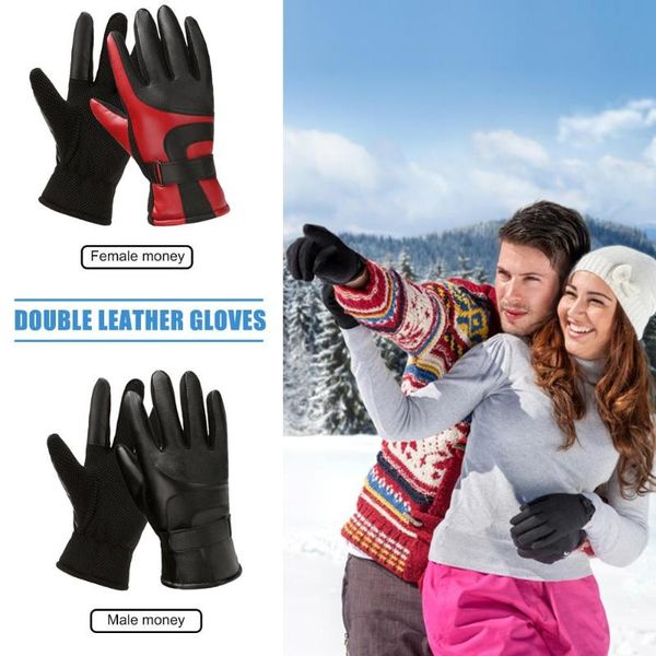 

durable gloves wear-resistant portable touch screen pu leather driving gloves thickened motorcycle fleece warm, Black