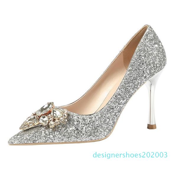 

with box size 34 to 40 bridal wedding shoes luxury crystal sequined pointed gold heels prom shoes 03d, Black