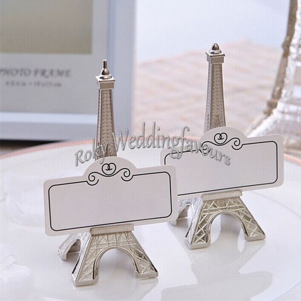 БЕСПЛАТНАЯ ДОСТАВКА 20PCS Романтический Париж Themed Эйфелева башня Silver Finish место держатель карты Фото Клип свадебного стола Украшения