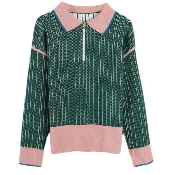 

2019 the new autumn wear sleeve long sleeves hit color lapel loose knitted coat thin style women sweaters and pullovers, White;black