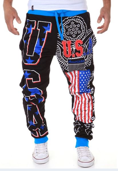 

2017 new men's casual trousers personalized printing pants trend men's pants, Black