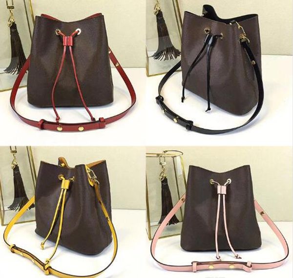 

genuine leather fashion women shoulder bag tote messenger bag tote bags bucket shape purse with string close type long strap