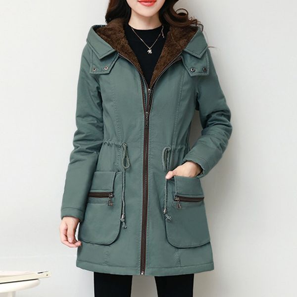 

2019 new autumn winter women parkas blue solid color slim long cotton coat adjustable waist outwear famale jacket femme#j30, Black