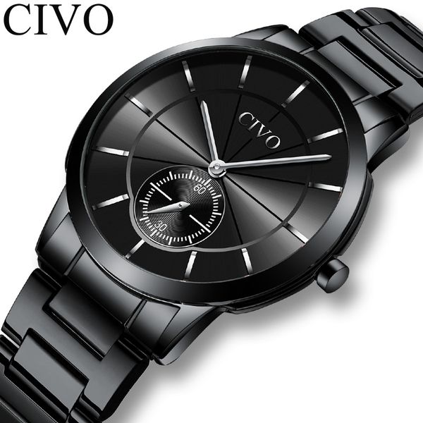 

civo mens watch brand quartz watch waterproof wristwatch multifunction stainless steel relogio masculino chronogarph, Slivery;brown