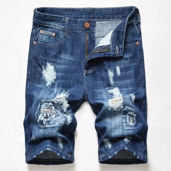 

denim shorts jeans knee straight cotton men plus size jeans summer casual shorts denim plus size short pants, Blue