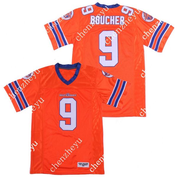 

bobby boucher 9 adam sandler movie the waterboy mud dogs jersey with bourbon bowl patch double stitched football jersey, Black