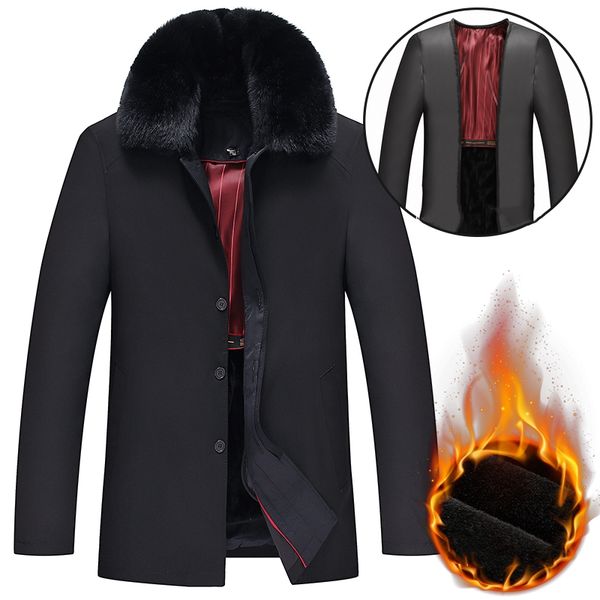 

drop shipping winter jacket men -20 degree thicken warm parkas hooded coat fleece man's jackets outwear jaqueta masculina, Black