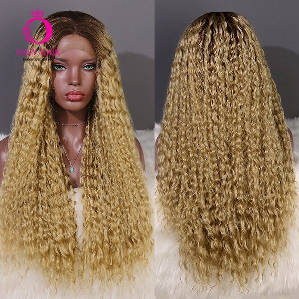 

oley heat resistant curly synthetic lace front wig long cosplay ombre blonde wig with brown roots glueless wigs for black women