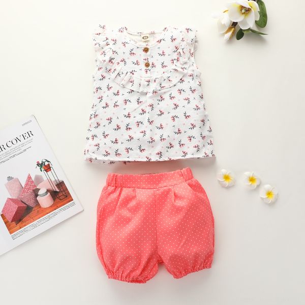 

ins sleeveless floral flounder and shorts polka dot shorts girls' two-piece set
