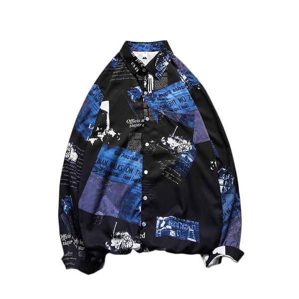 

jacket male korean version of the trend flower shirt handsome wild hip hop loose very fairy long-sleeved net red shirt tide 60cs, White;black