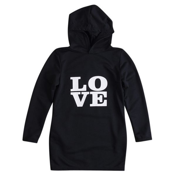 

mother and daughter dresses women girls long sleeve hoodies family matching clothes hoody dress summer autumn clothing outfits, Black