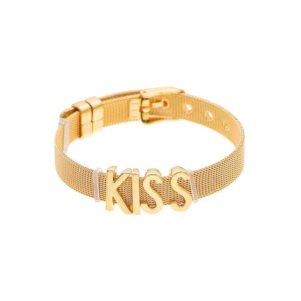 

keeper group combine bracelet kiss english stainless steel watchband, Golden;silver