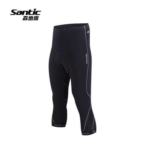 

santic men cycling 3/4 padded shorts coolmax 4d pad shockproof covering knee anti-pilling biking short pants c05021g, Black