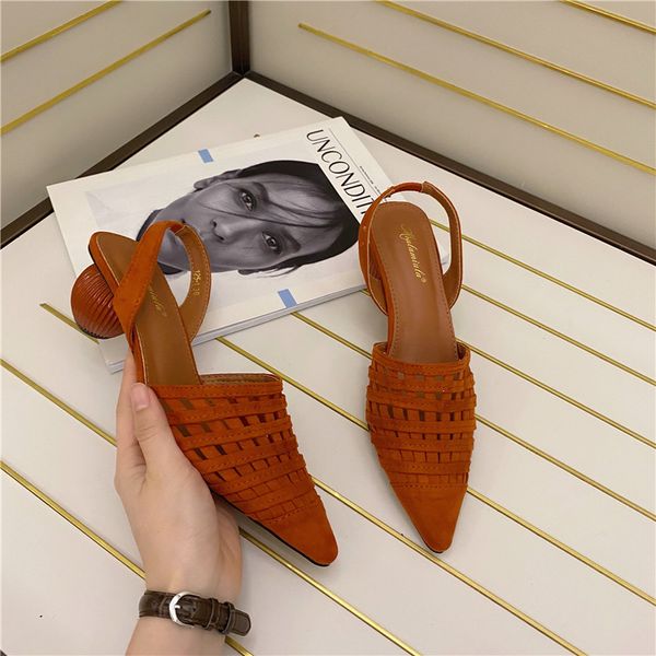 

women mules sandal fashion brand round ball heel slides slip on pointed toe office ladies shoes hollow out pump, Black