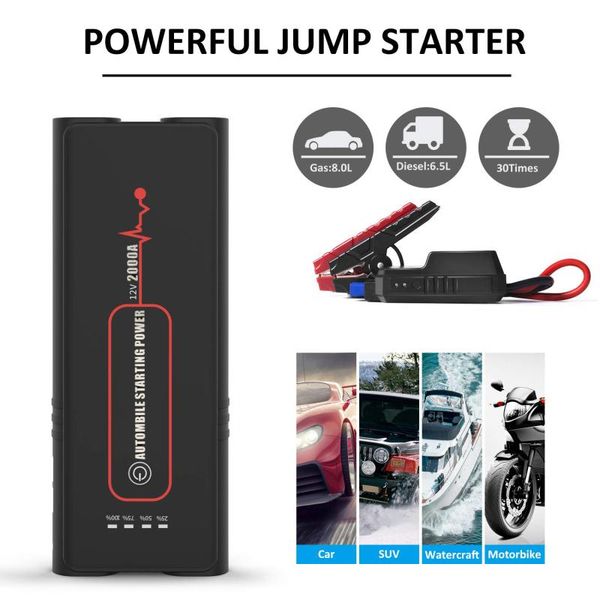 

2000a peaks car jump starter pack portable led power bank car boat auto cars battery supply phone power clamps