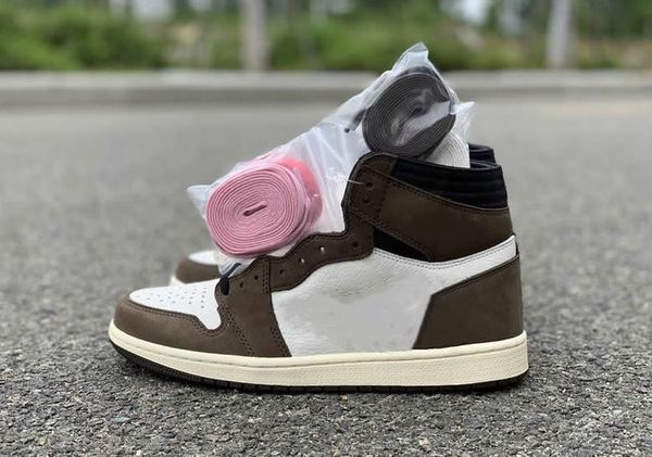 

authentic travis scott 1 high cactus jack 1s man basketball shoes sail black dark mocha university red sport sneakers trainers