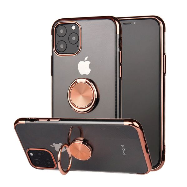 

for iphone 11 pro max 6 6s 7 8plus x xs xr case clear soft cover silicone bling edge metal finger ring holder