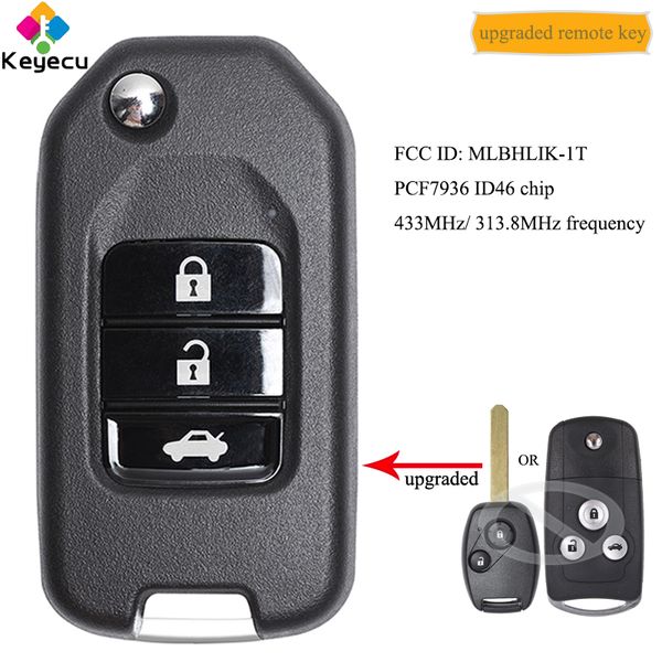 

keyecu модернизированный флип дистанционного ключа с id46 чип 313.8mhz на 2013 crv fit сша, 433мгц для 2013 crv accord, mlbhlik-1t