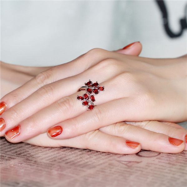 

uloveido red adjustable tree leaf rings for women silver color big ring with stones jewelry ring gifts dropshipping 15% off j681, Slivery;golden