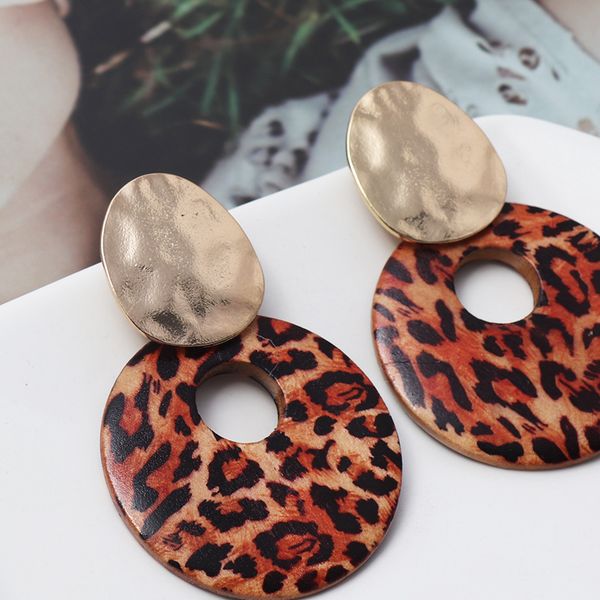 

leopard print geometric round wood stud earring for women, wholesale fashion pretty new sepcial design earring jewelry, Golden;silver