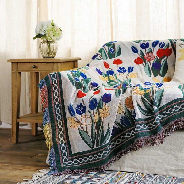 

cotton multifunction double-faced jacquard sofa towel knitted blanket with tassel home decorative thread blankets sofa cushion