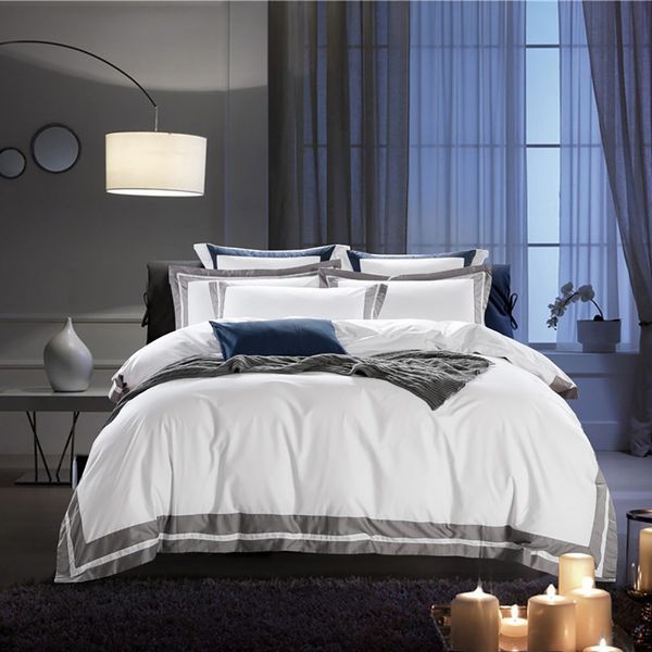 2019 White Gray Satin Duvet Cover Set Solid Color Bedding Set
