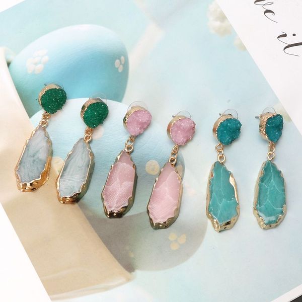 

fashion resin bright druzy stone drop earrings irregular faux quartz crystal jewelry earrings for women elegant 5pair/lot, Silver