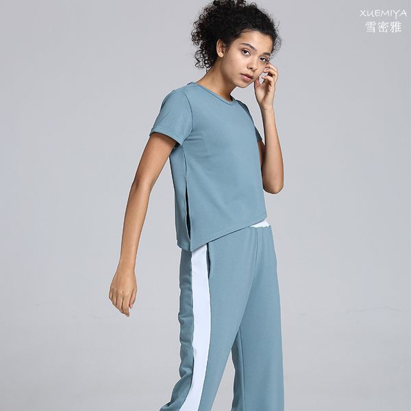 

leisure time run serve easy yoga trousers motion short sleeve suit bodybuilding yoga serve twinset woman running sets, Black;blue